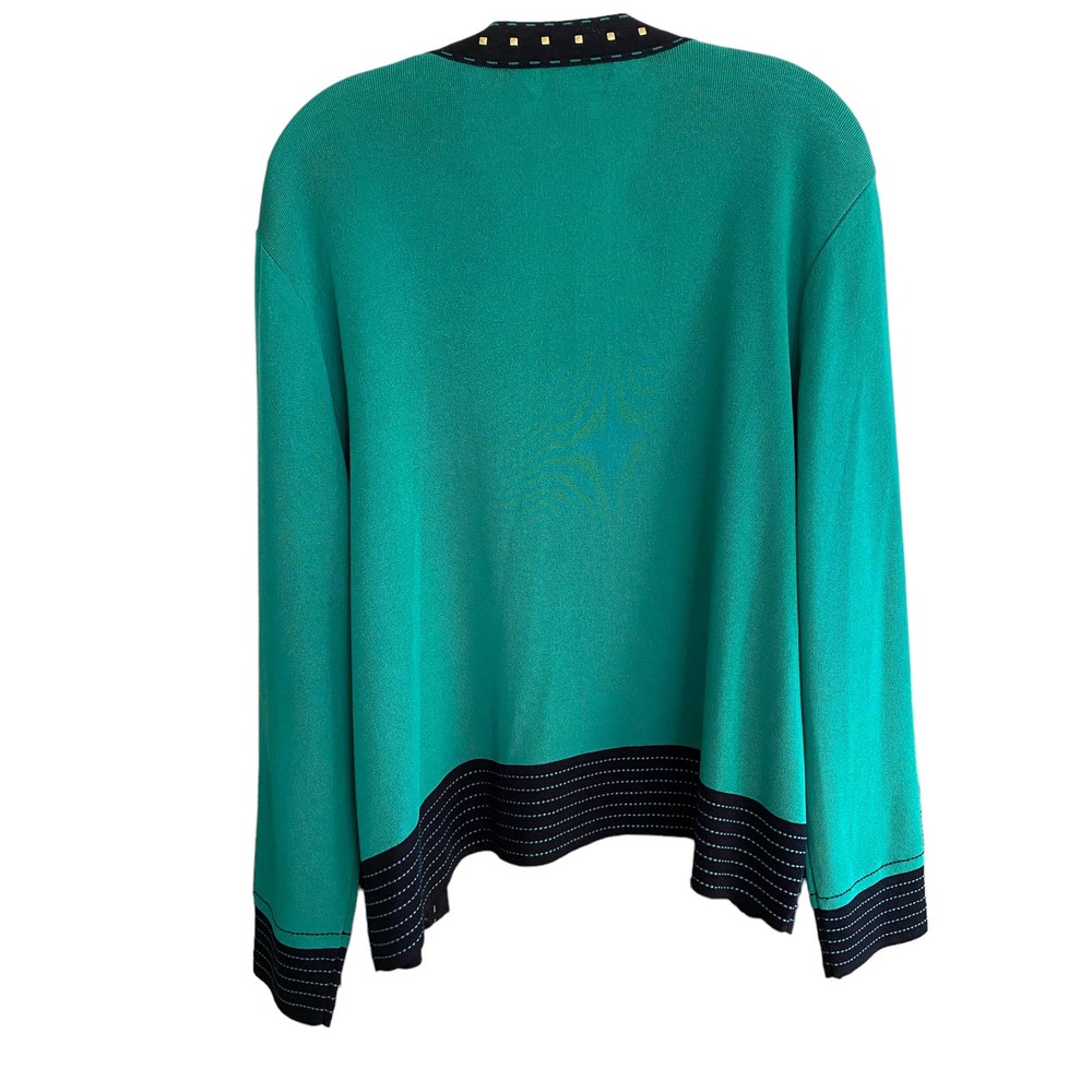 MING WANG Size L Cardigan Open Front Green Black Gold Metal Studs - Picture 9 of 9